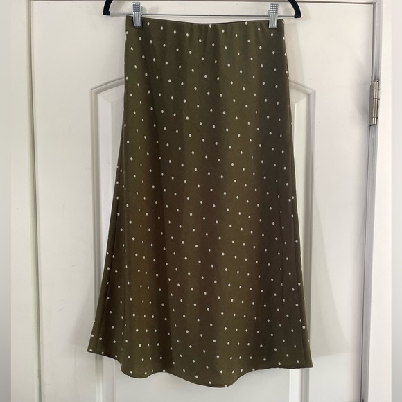 NWOT Sanctuary Olive Polka Dot Midi Slip Skirt - XS - Picture 1 of 4